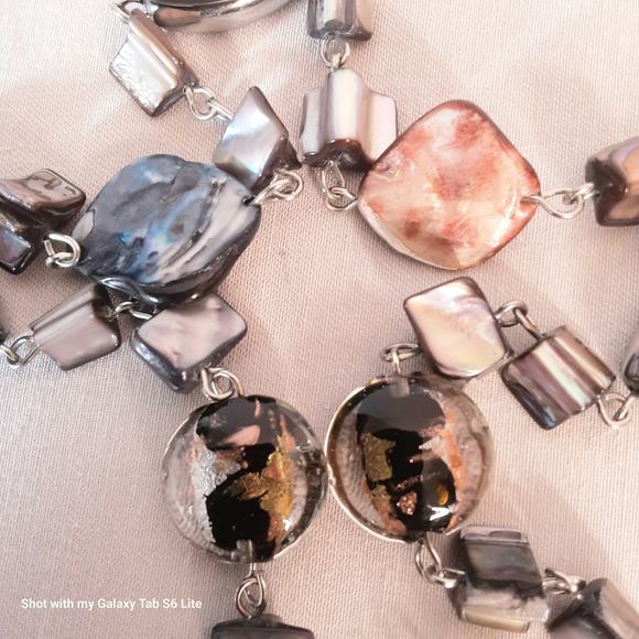 Multimedia Necklace Shell And Art Glass Multicolor Beads - Picture 4 of 7